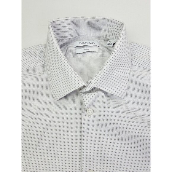 Calvin Klein Slim Fit Size Large 16 32-33 White Black Lavender Polka Dots Shirt - Picture 1 of 10